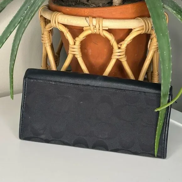 Coach Black Signature Canvas & Leather Wallet Trifold Clutch Organizer - Picture 4 of 14